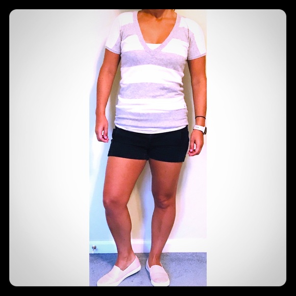 Short Sleeve, V- Neck, Stripe Sweater Tee - Picture 1 of 3